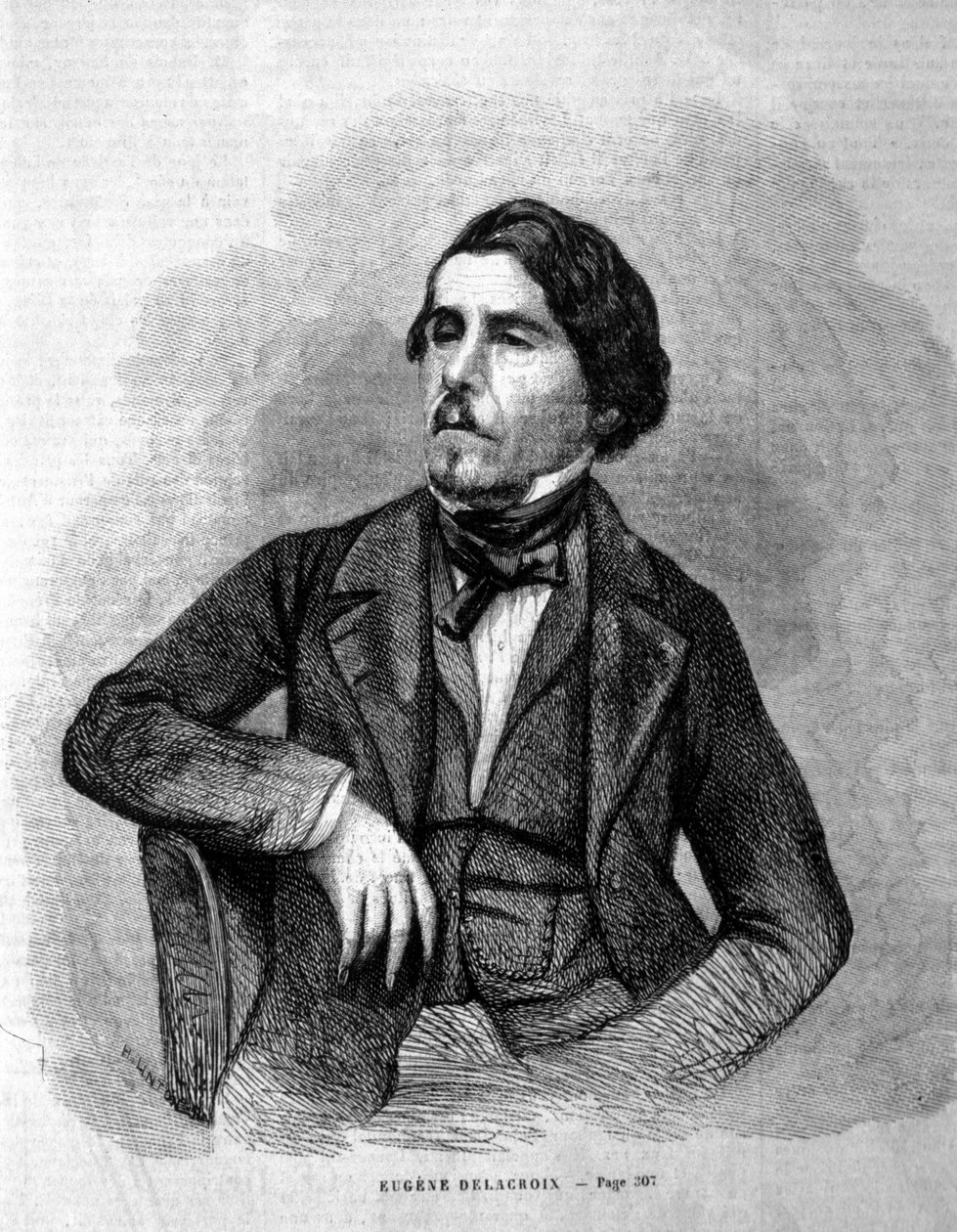 画家 Eugène Delacroix (1798 - 1863) 的肖像。 作者 未知艺术家