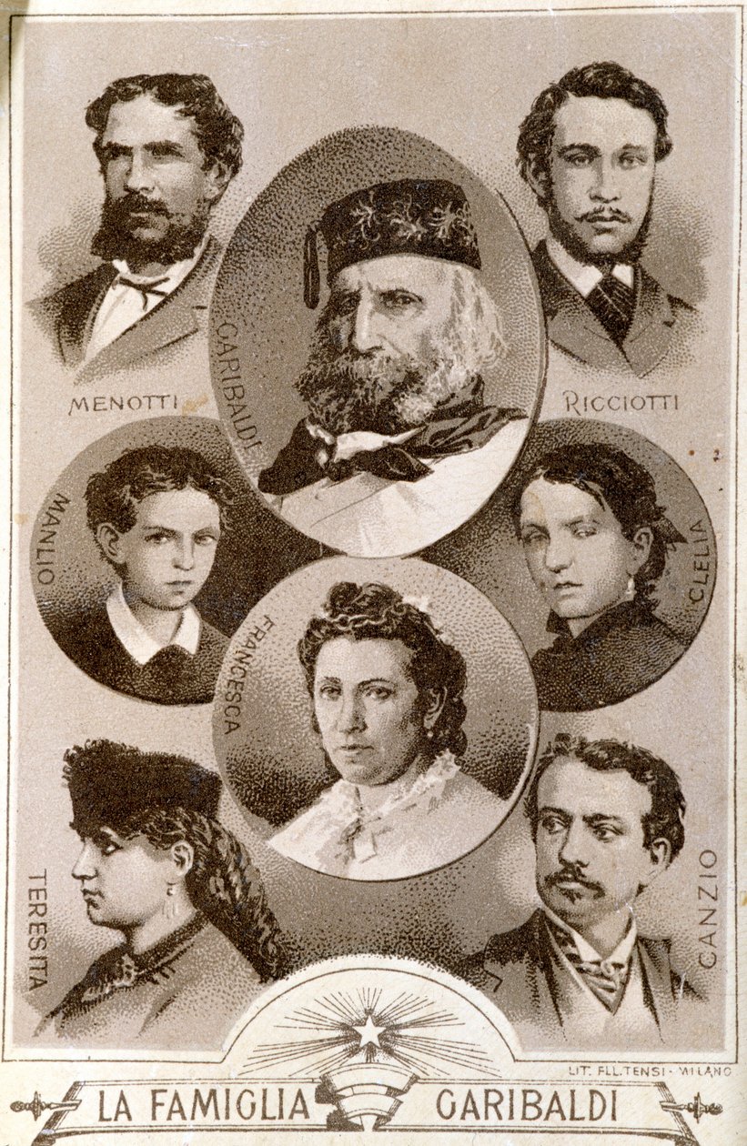Portrait of the patriot and heros of the Risorgimento Giuseppe Garibaldi (1807-1882) and members of his family: Menotti, Ricciotti and Teresita, son of Anita; Stefano Canzio, wife of Teresita; Francesca Armosino, third wife of and their children figli Clel 作者 未知艺术家