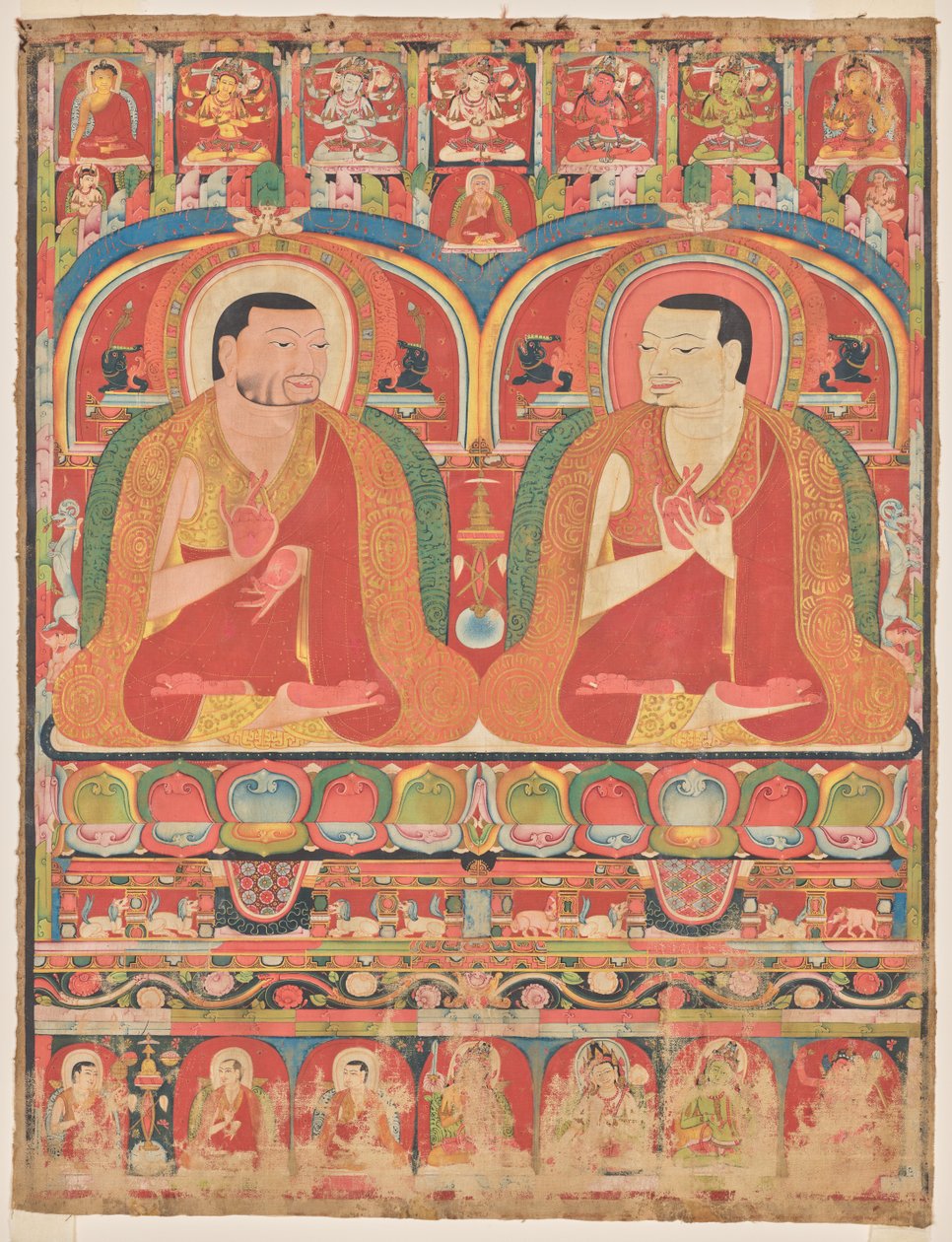 噶举派两位传承大师的画像：帕莫-德鲁巴（1110-1170 年）和塔西佩尔（1142-1210 年） 作者 未知艺术家