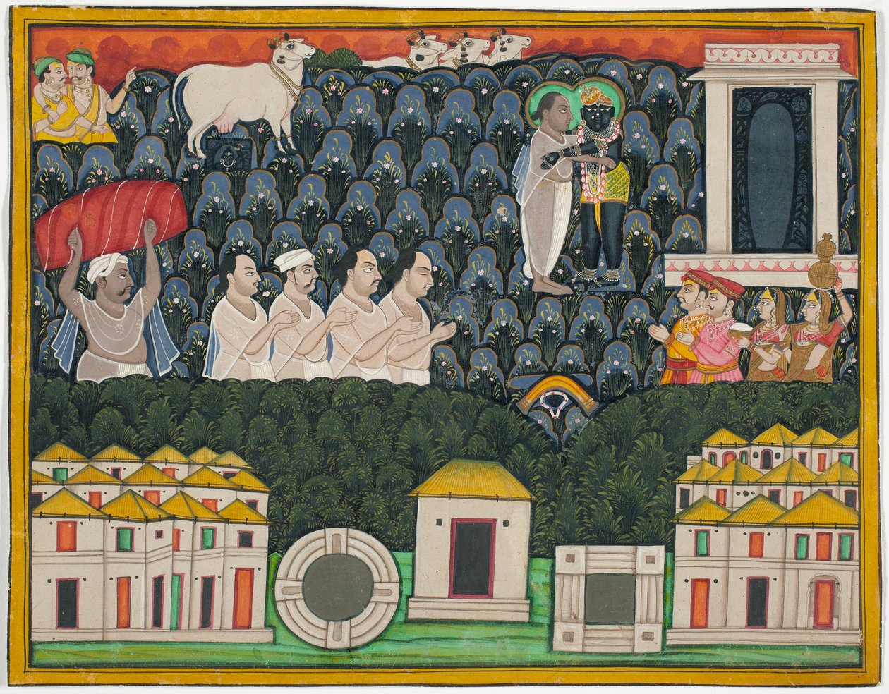 Pratham Milan，Shrinathji 在 Govardhan 山上向 Vallabhacharya 透露自己的身份 作者 未知艺术家