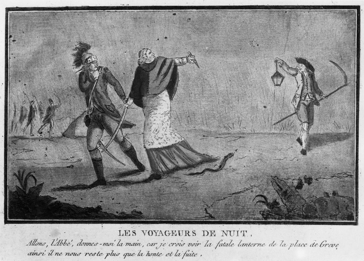 特权：夜间旅行者、神父和夜间逃亡的贵族 - 1790，Musee Carnavalet。 作者 未知艺术家