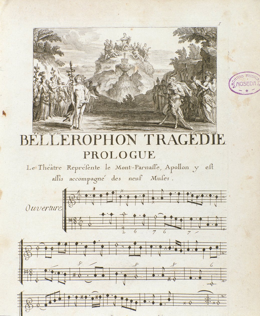 “” Bellerophon “” Lyrique 悲剧的序幕五幕，由让·巴蒂斯特·卢利 (Giovanni Battista Lulli) (Jean-Baptiste) (1632-1687) 作序。 1714. 作者 未知艺术家