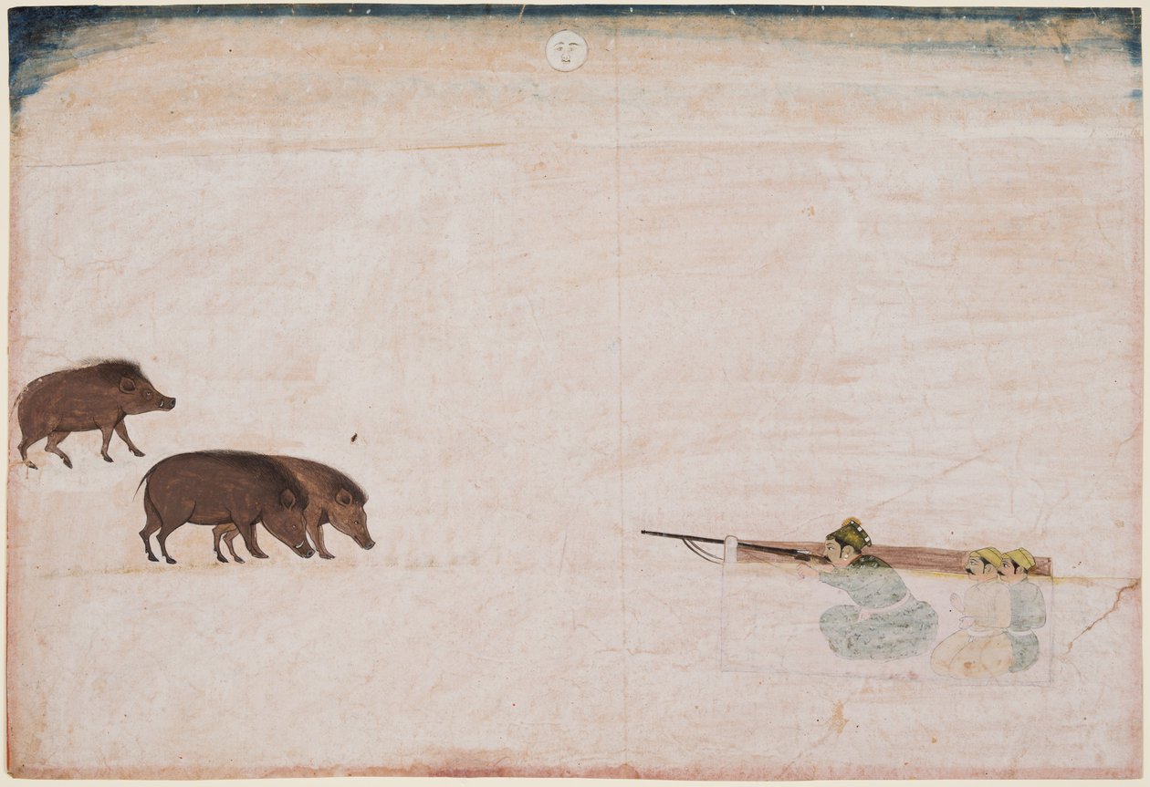 琥珀的拉姆-昌德拉贾斯坦（1667-88 年在位）狩猎野猪 作者 未知艺术家