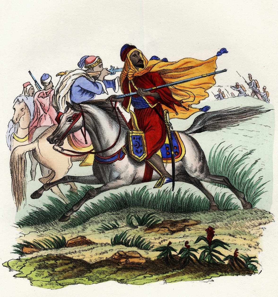 1841年在奥兰，埃米尔-阿卜杜勒-卡德尔的红色骑兵在非洲法军的猎人面前逃跑。载于《阿尔盖里的故事》，莱昂内-加里贝尔，第2卷 作者 未知艺术家