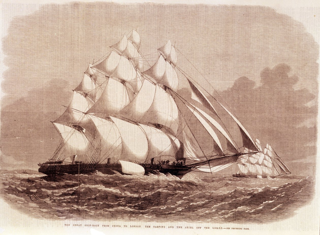 1866 年在 Ariel 和 Taeping 快船之间进行调整。 作者 未知艺术家