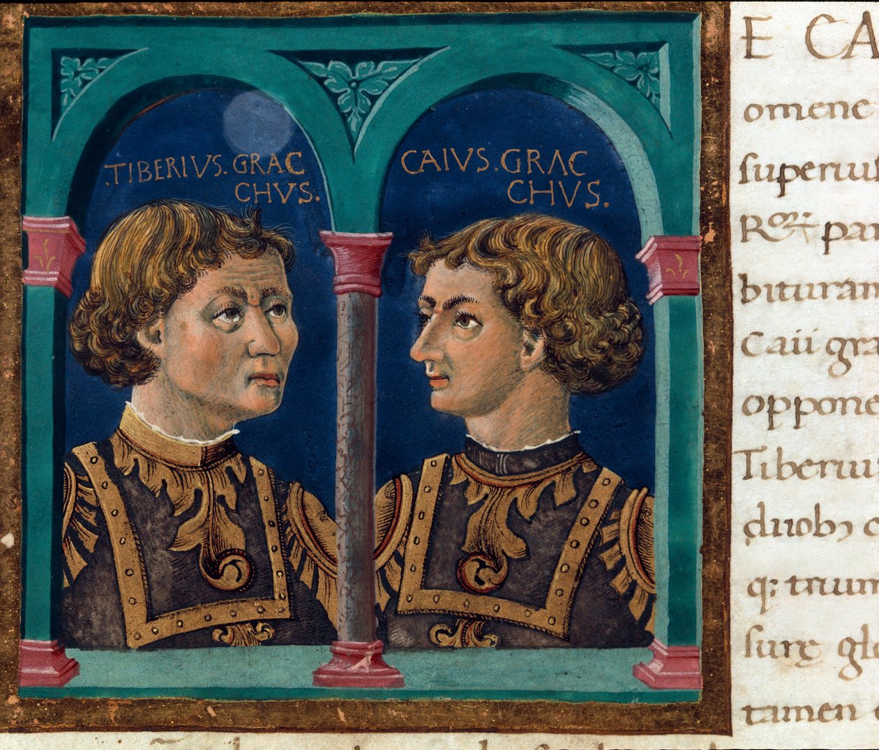 Tiberius Gracchus (162-133 BC) 和他的兄弟 Caius Gracchus (154-122 BC) 的代表，绰号 GracchI，罗马政治家 (Tiberio 在 Gracco (162-133 BC) 和 Gaius (Caio) 在 Gracco (154-122 BC) ) (Tiban) 和凸轮 作者 未知艺术家