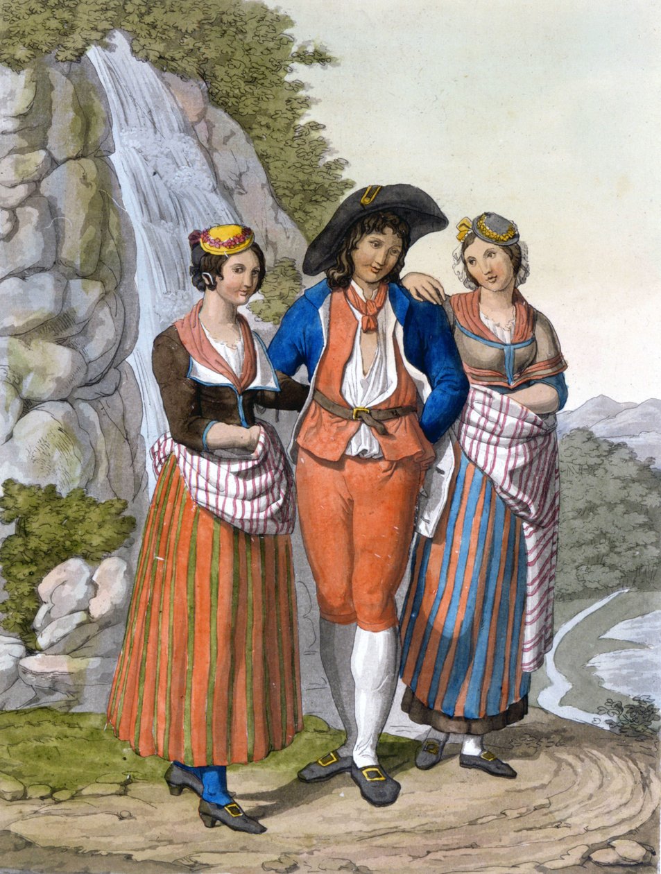 Vaudois 与他们的衣服的代表。 约 1820 年 作者 未知艺术家