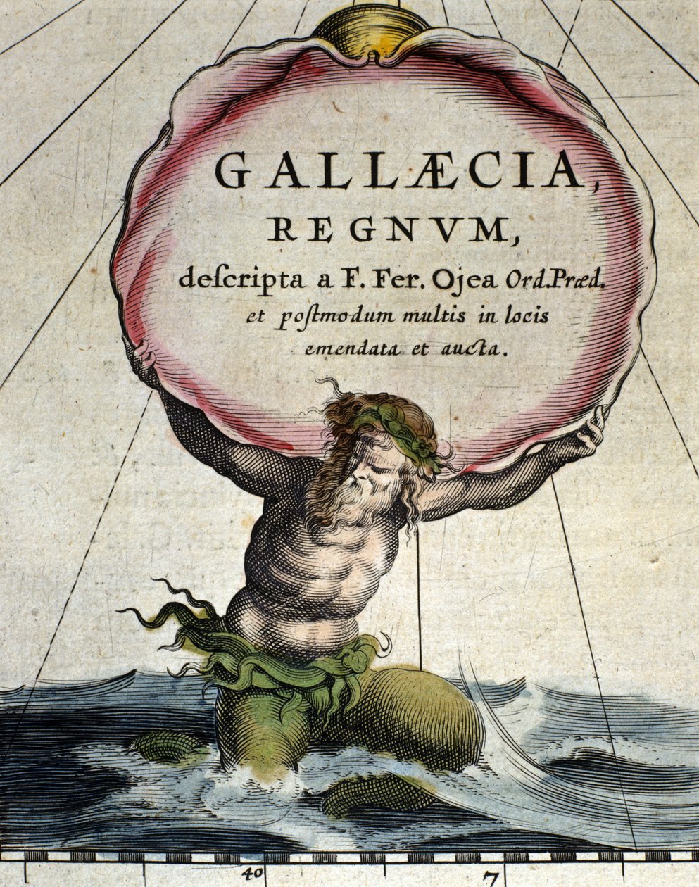 海卫一，传说中的生物半人米鱼的代表。 “Atlas novus”细节 1642 作者 未知艺术家
