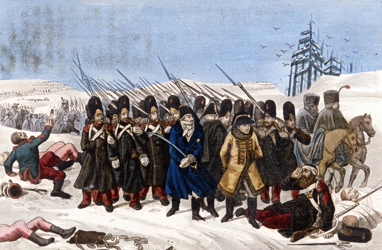 Retracted from the French army of Moscow in 1812. Engraving 19th century. 作者 未知艺术家