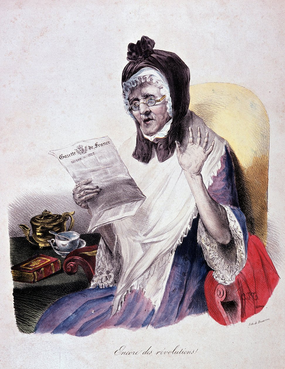 Revolution 1830: “Encore des revolutions”” cries an old woman reading the Gazette de France - engraving 作者 未知艺术家