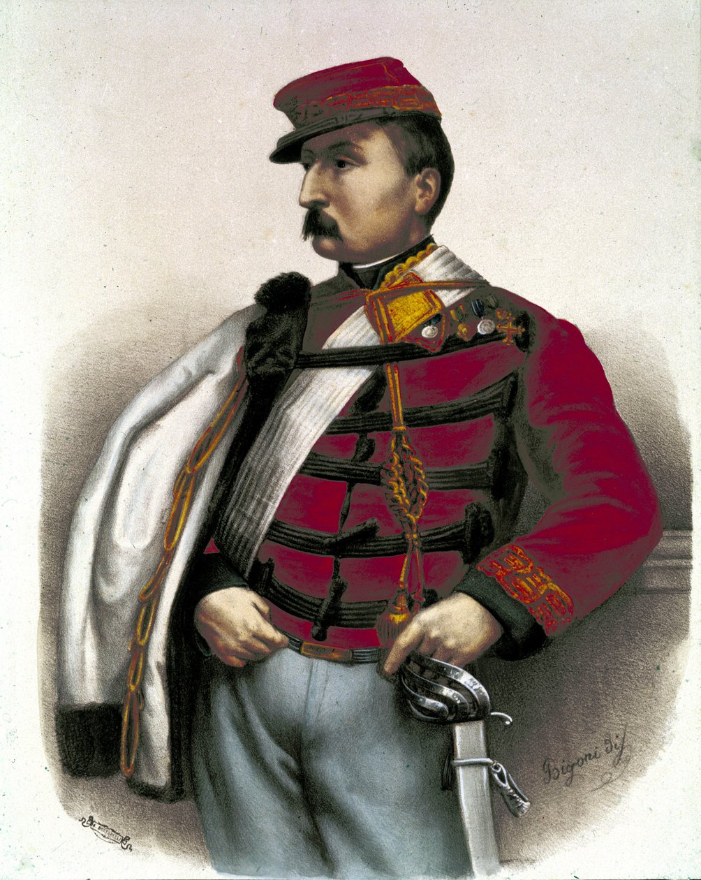 Risorgimento：Nino Bixio (1821-1873) 的肖像，意大利军事家和政治家。 他在意大利统一中发挥了重要作用。 作者 未知艺术家