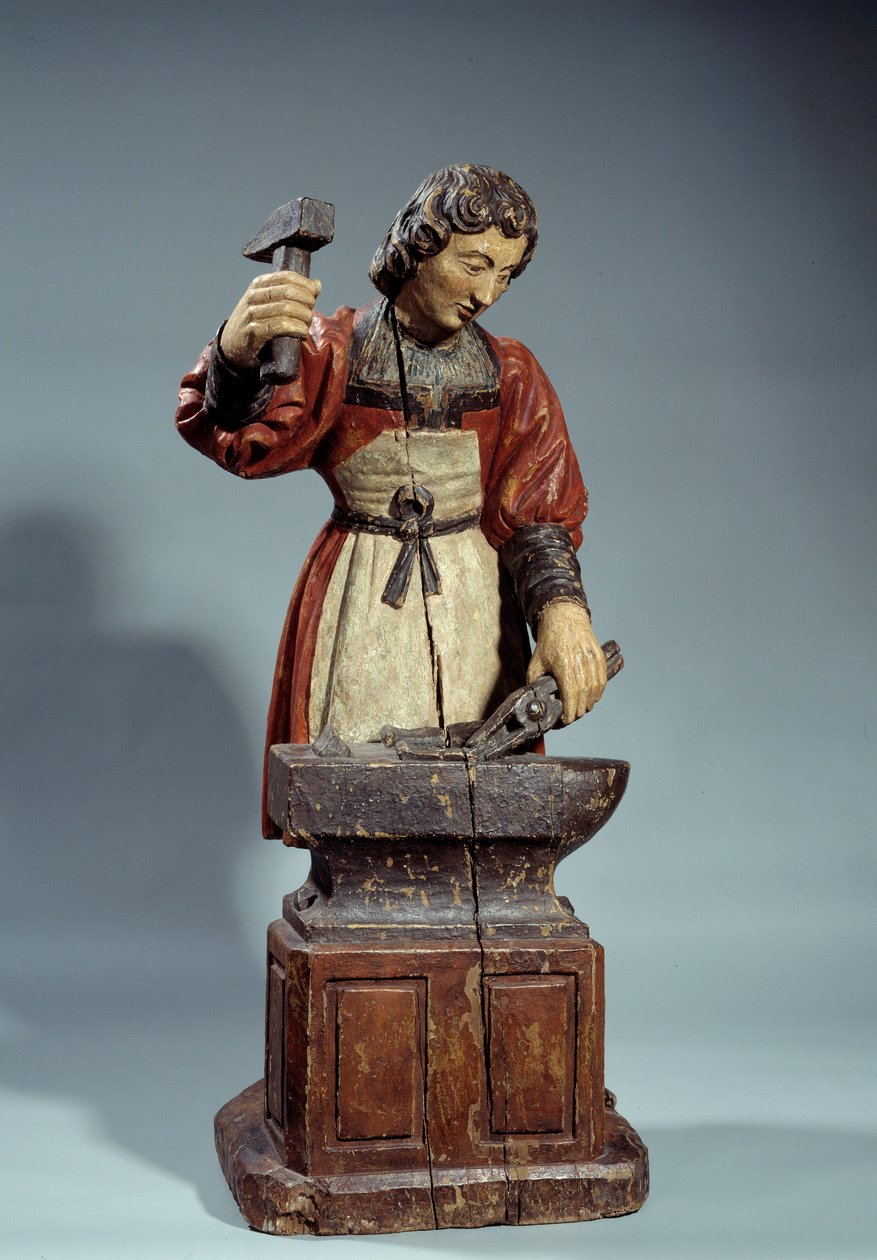 Saint Crepin 鞋匠的赞助人。 匿名雕塑彩木 作者 未知艺术家
