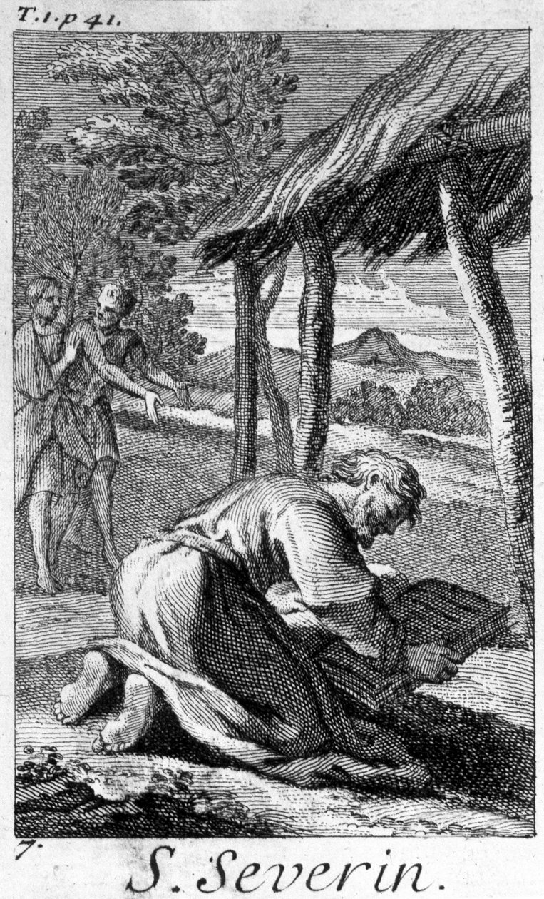 Saint Severin, evangelizer of the Noric (present-day Austria), reading. Engraving of the 17th century. 作者 未知艺术家