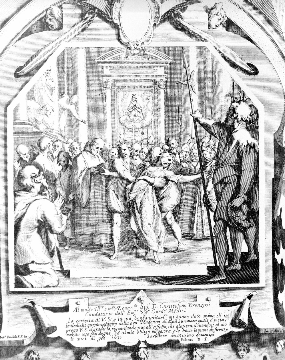 1630年，利用蒙苏马诺圣母像对被附身的妇女进行驱魔的场景。 作者 未知艺术家