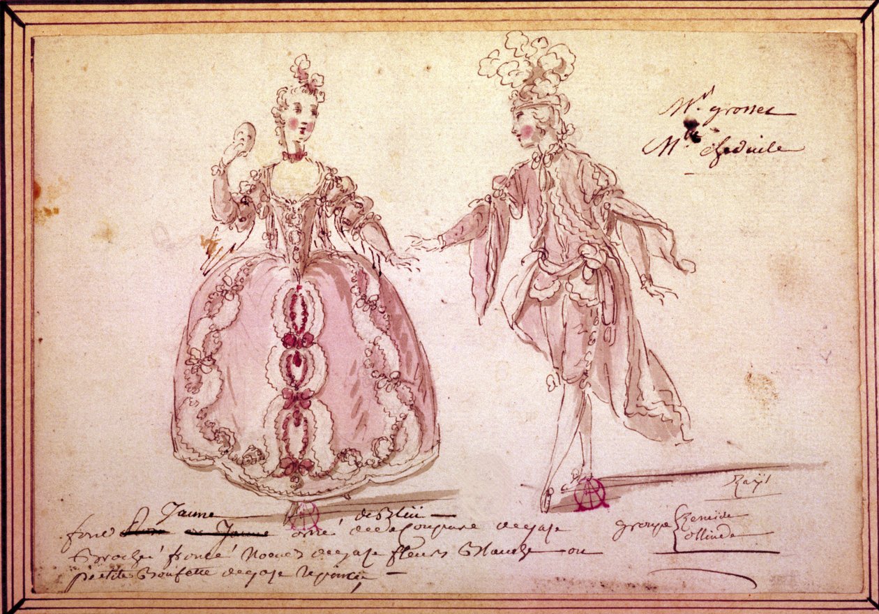 布景：Jean Philippe (Jean-Philippe) Rameau (1683-1764) 1764 年为田园“Nais”绘制服装。水彩。 作者 未知艺术家