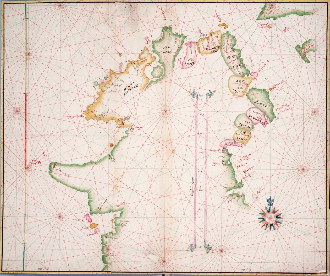 爱尔兰北海岸海图，约 1600 年（纸、亚麻布） 作者 未知艺术家