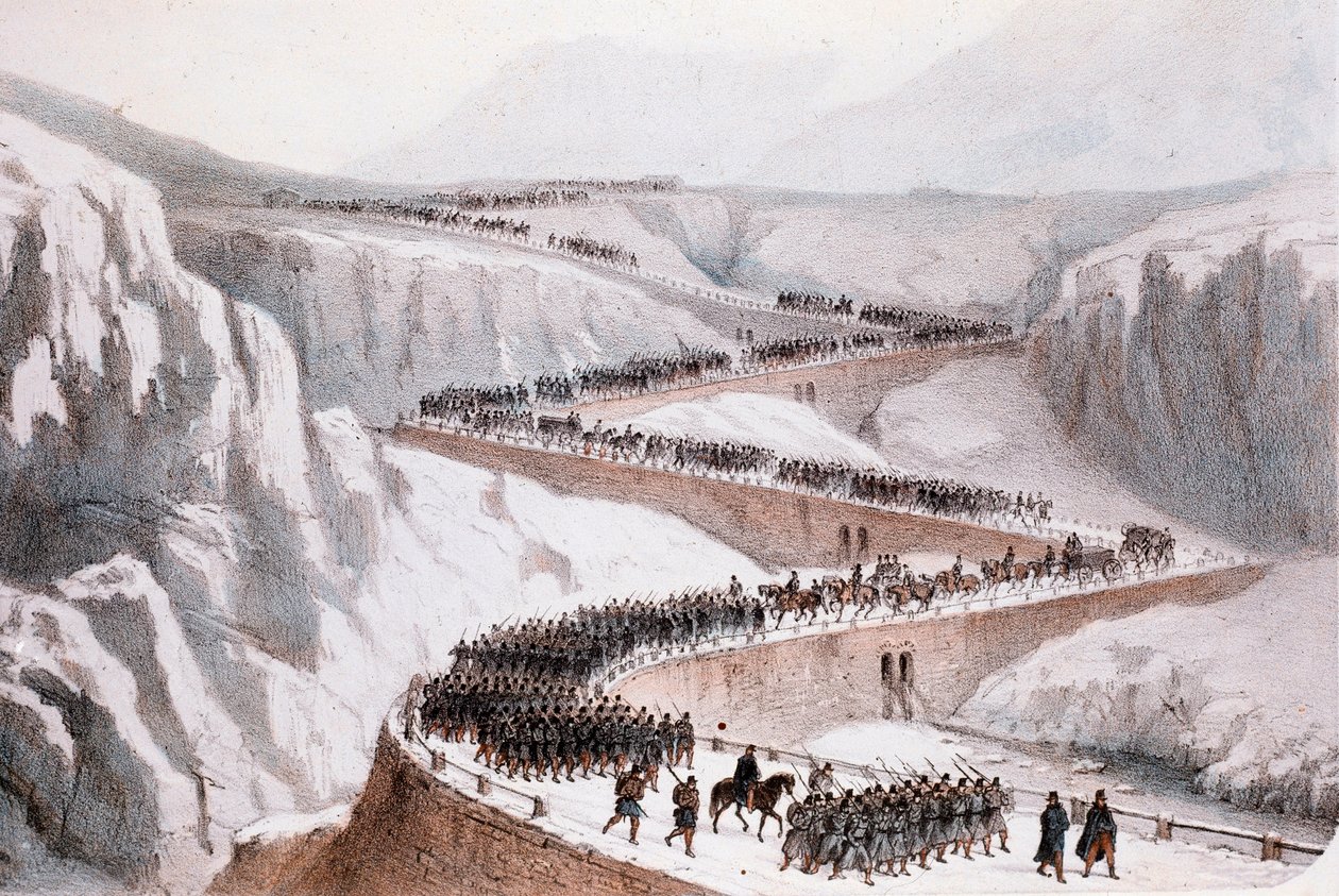第二次意大利独立战争：1859年4月29日法军通过Moncenisio (Print) 作者 未知艺术家