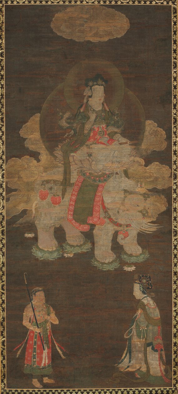 释迦牟尼三世：文殊菩萨和普贤菩萨（持象菩萨）护持的佛陀 作者 未知艺术家