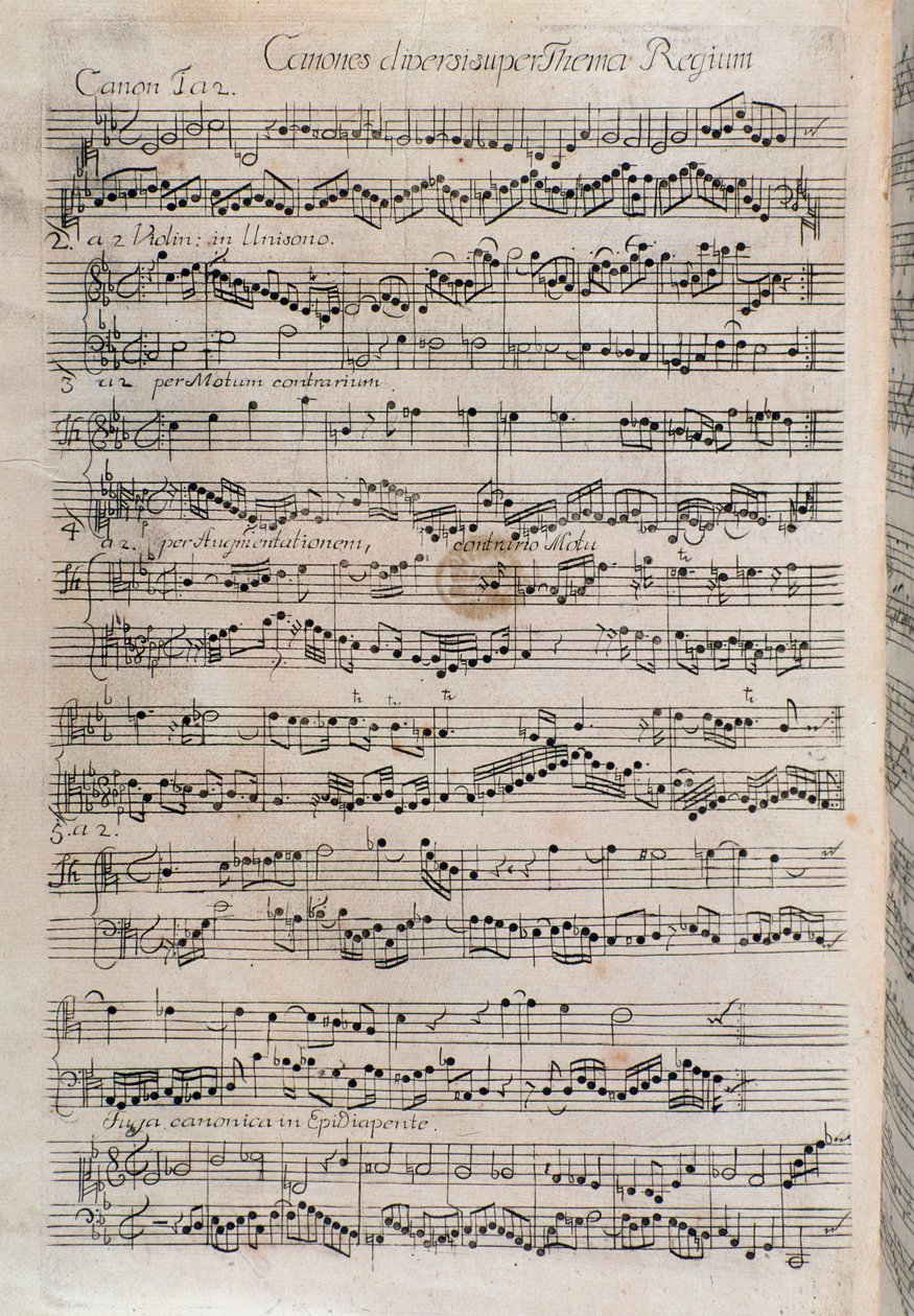 Canones diversi super thema regium 乐谱，约翰·塞巴斯蒂安·巴赫 (Johann Sebastian Bach) 的音乐作品（18 世纪） 作者 未知艺术家