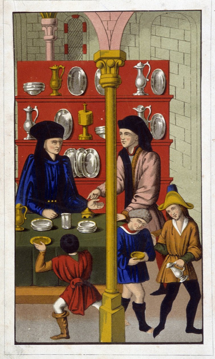 Shop of goldsmith in the 15th century - Repro of the 19th century after ancient doc. 作者 未知艺术家