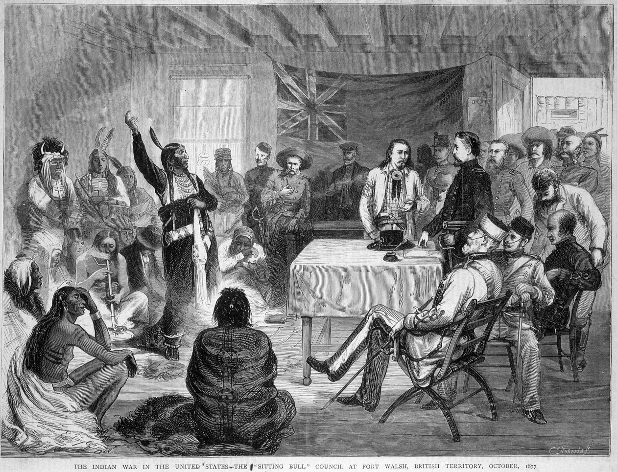 Sitting Bull and Buffalo Bill: Sitting Bull Council at Fort Walsh, British Territory, during the War with the Indians, October 1877 作者 未知艺术家