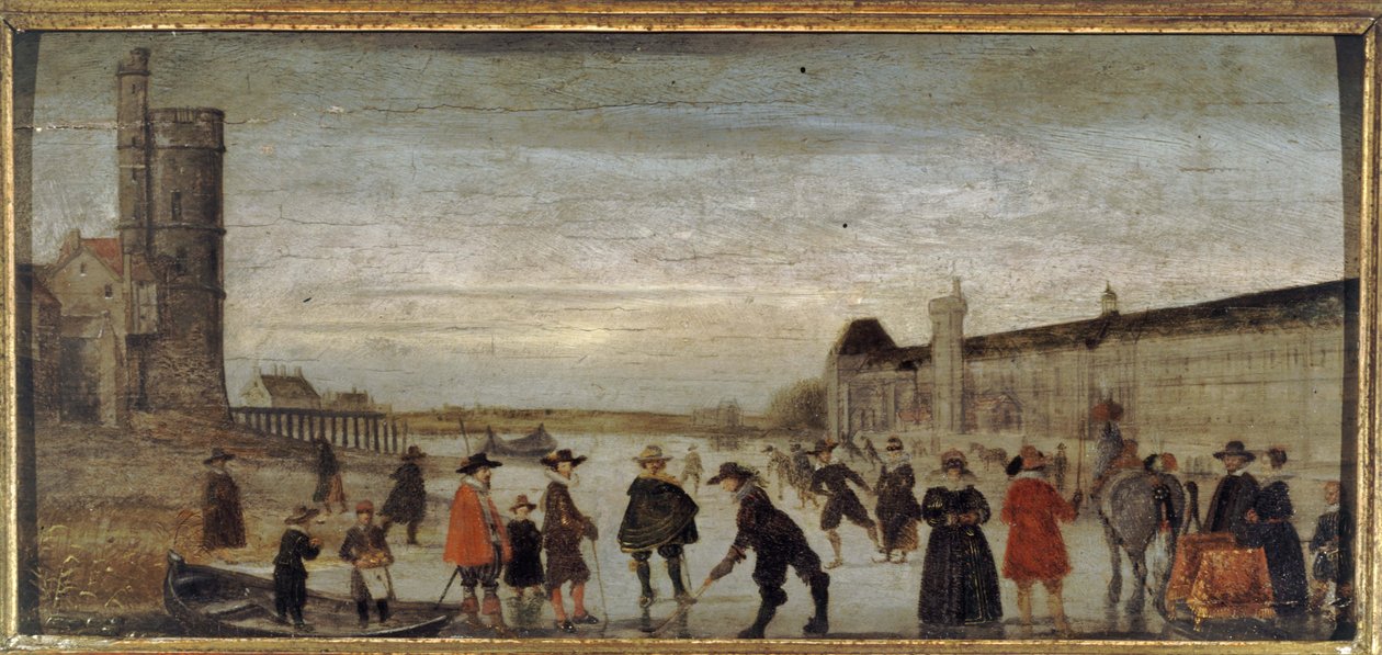 1608 年塞纳河上的溜冰者，约 1608 年（木板油画） 作者 未知艺术家