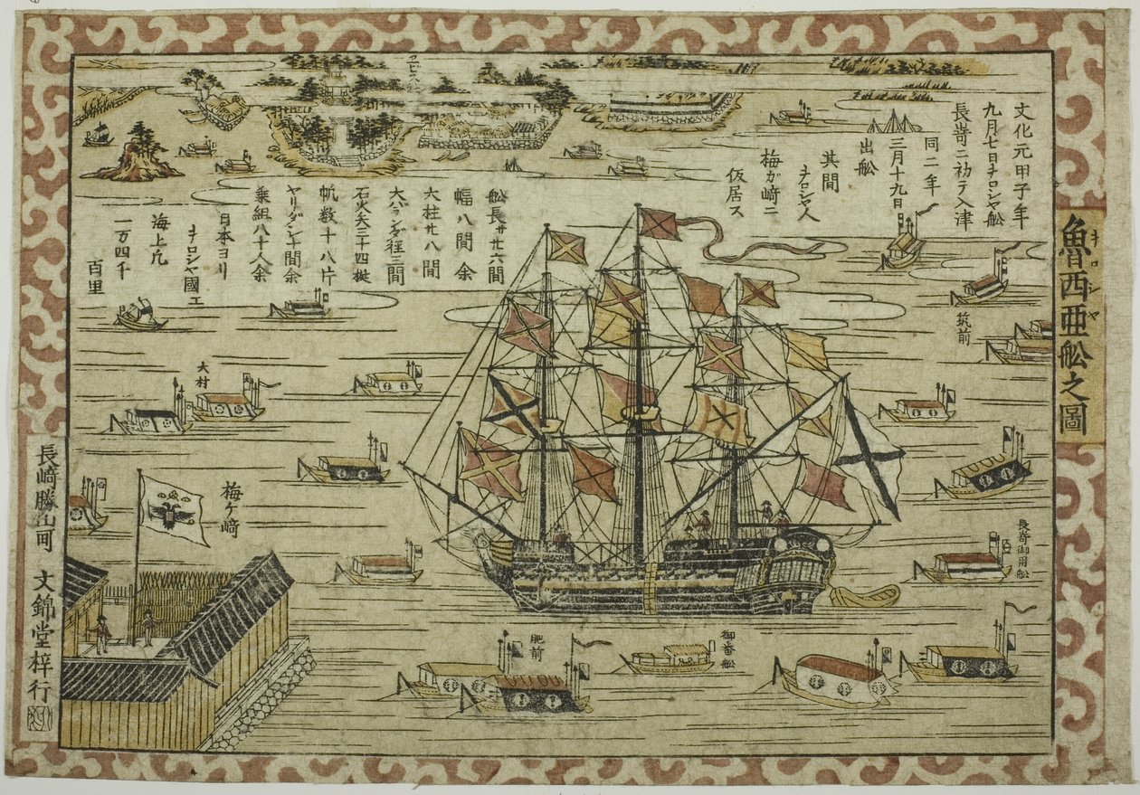 俄罗斯船只的草图，雷萨诺夫对尼亚加斯基的访问 作者 未知艺术家