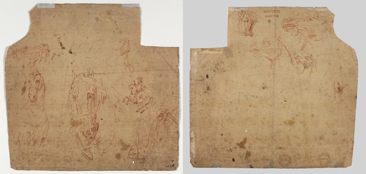 马匹和骑手素描（正面）；马匹素描（背面） 作者 未知艺术家