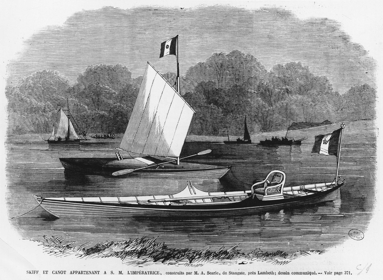 Skiff and canoe next to the imperatrice, built by M.A. Searle de Stangate, near Lambeth - engraving 作者 未知艺术家