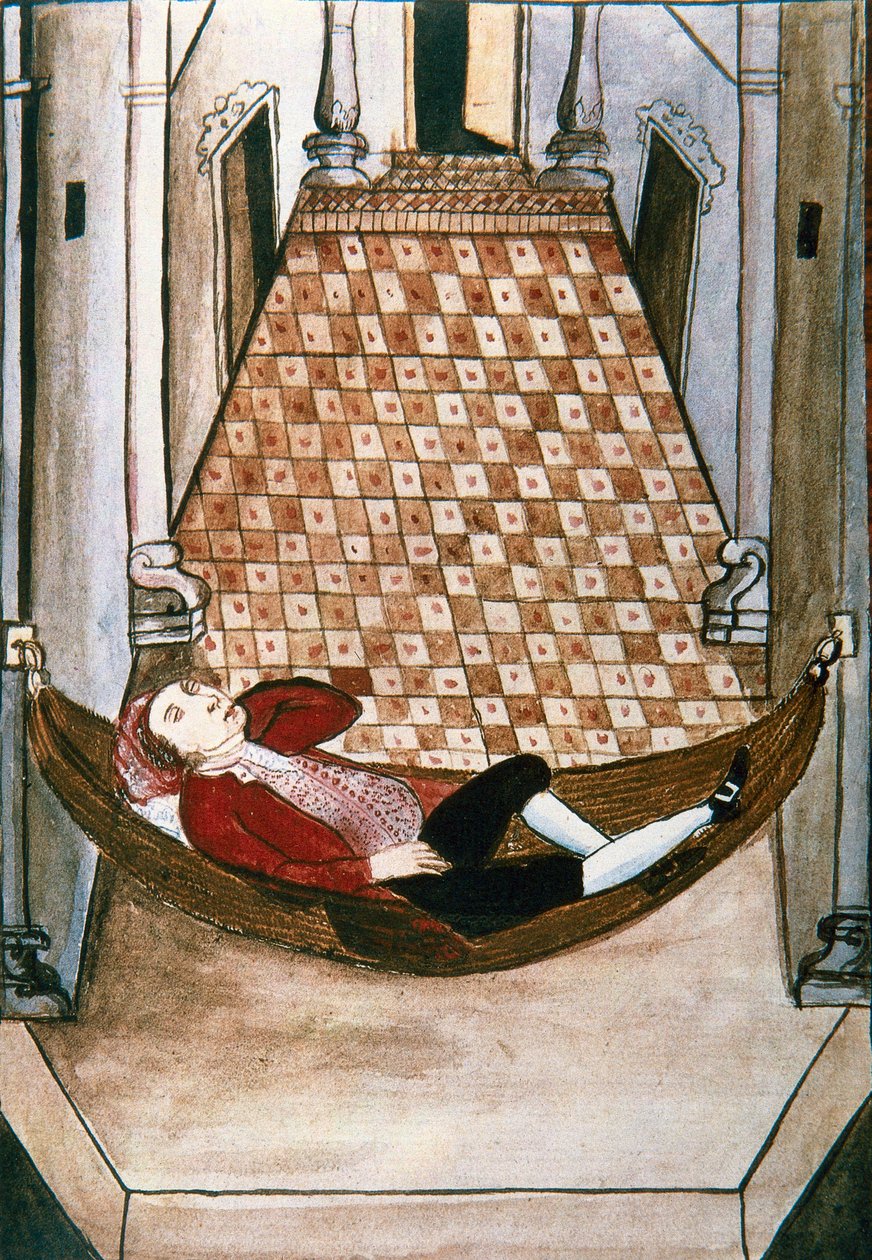 Sleepy Spaniard in a hammock of a rich palace, from the book "Trujillo del Peru" or "Códice Martínez Compañón", by Baltazar Martinez Compañón y Bujanda, bishop of Trujillo (1782-1785) 作者 未知艺术家