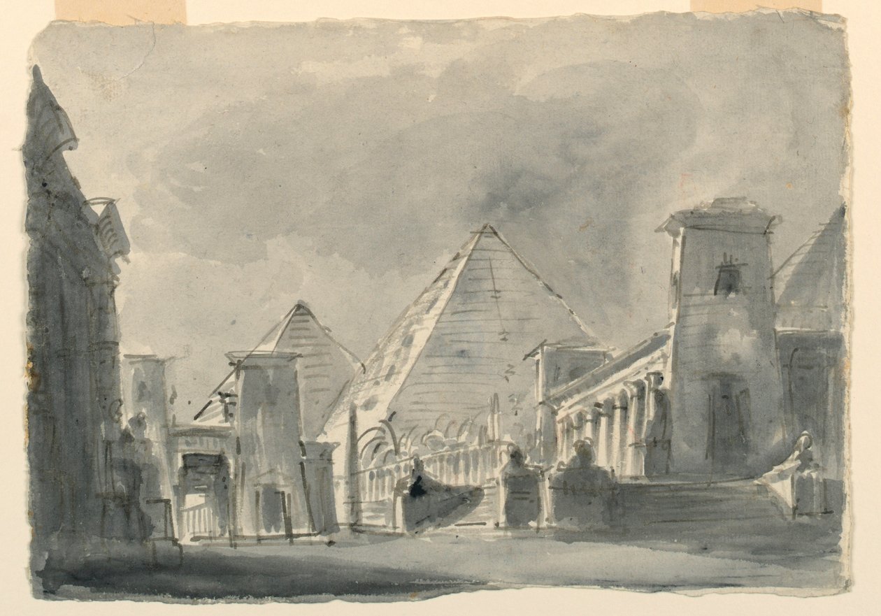 舞台设计，从外部看埃及建筑群 作者 未知艺术家