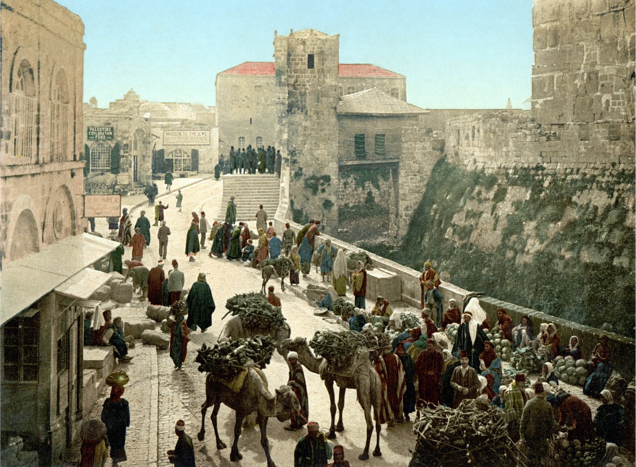 Street of the Tower of David, the Bazaar. Jerusalem. Photochrome sd. between 1890-1900. 作者 未知艺术家