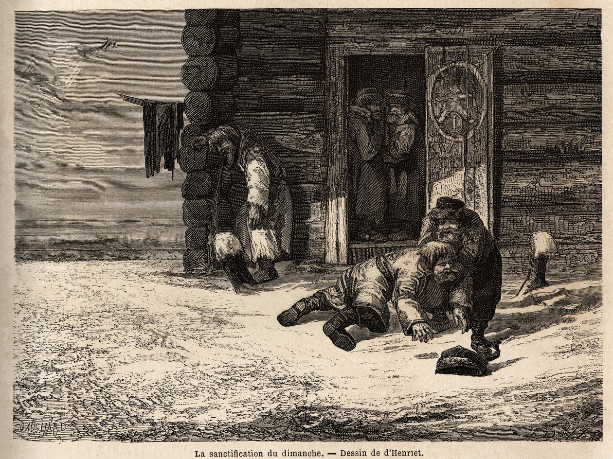 Sunday sanctification has cumin liquor, Dorpat workers. Drawing by Henriet, to illustrate his trip to the Russian Baltic provinces in 1851-54. Engraving in “” Le tour du monde””, edited by Edouard Charton 作者 未知艺术家