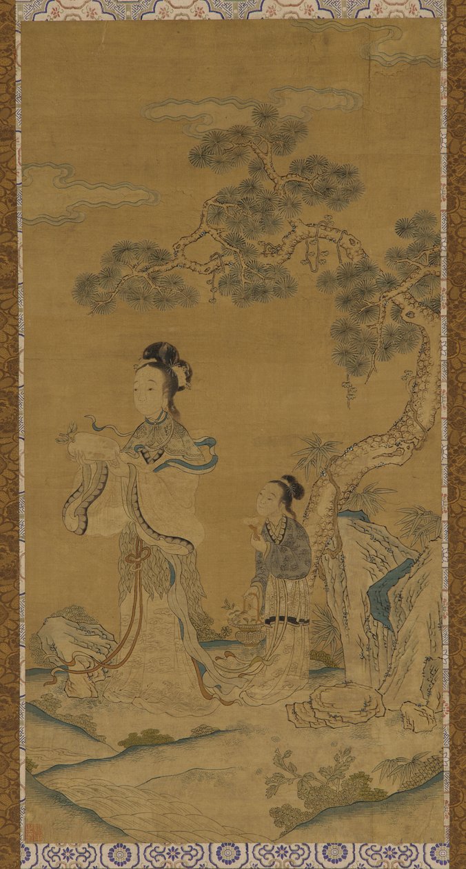 挂毯：松树下的道教女仙和侍者 作者 未知艺术家
