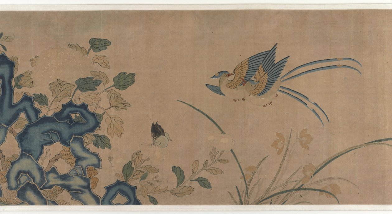 由花朵、岩石、鸟和蝴蝶组成的挂毯 作者 未知艺术家