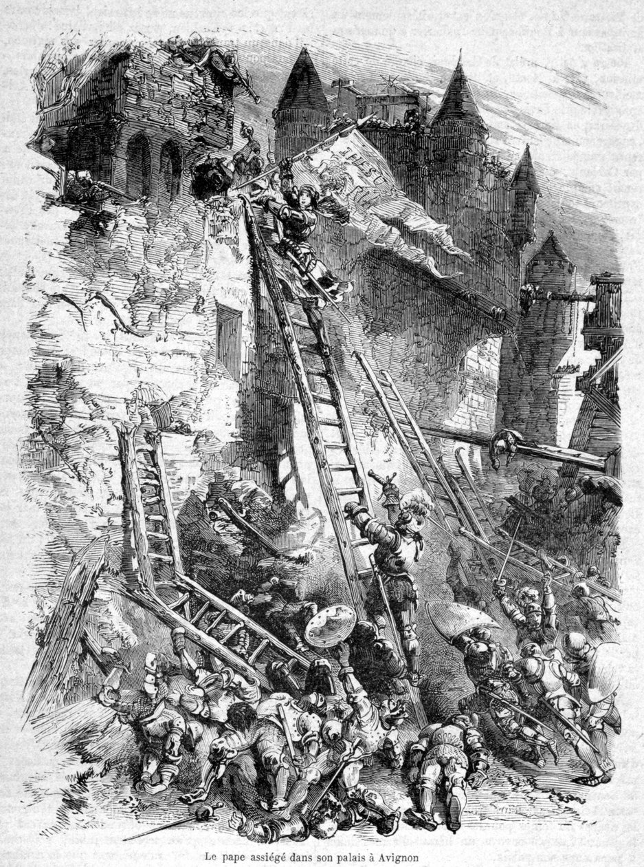 The (anti-) Pope (Benedict XIII) besieged in his palace in Avignon (by the troupe of Pope Boniface IX) - in “History of Popes, Kings, Queens, Emperors, Across the Centuries” by Maurice Lachatre 作者 未知艺术家