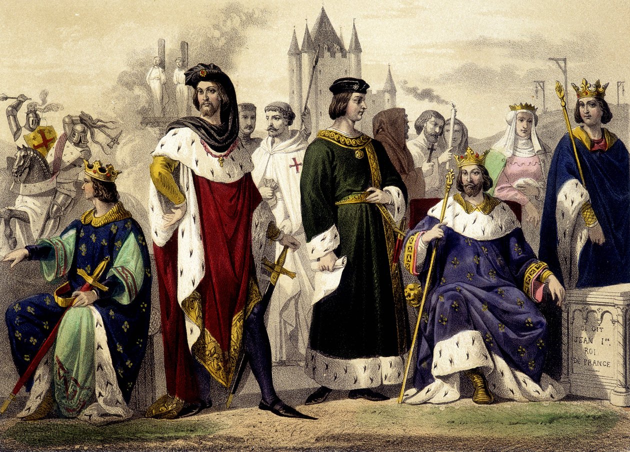 The Capetians from 1270 to 1322. Philip III the Hardi, Philip IV the Bel, Louis X the Hutin, Philip V the Long, Charles IV the Bel. Engraving of the 19th century. 作者 未知艺术家