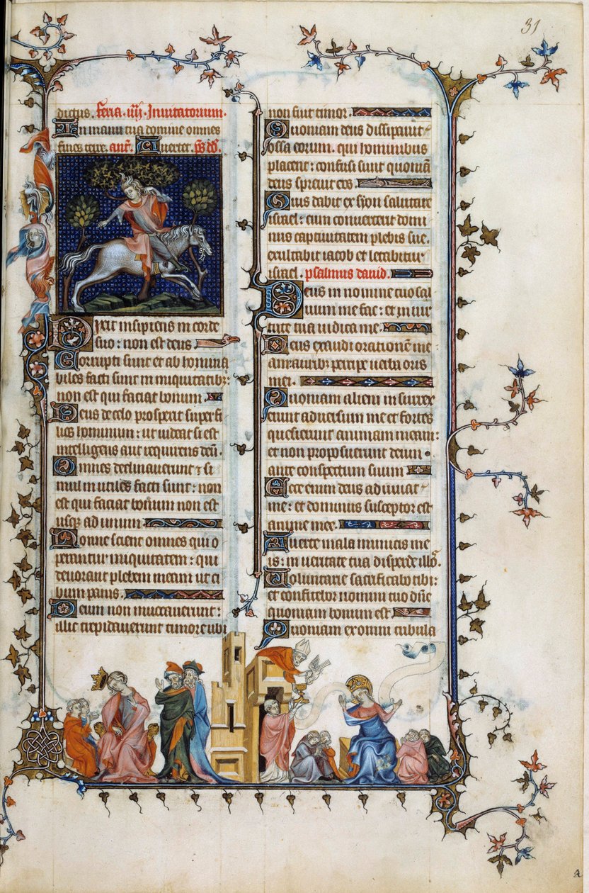 The Danish prelate and statesman Absalon or Axel (1128-1201), who wiped Denmark from pirates, dies suspended from a tree. Below, an allegory of madness, the prophete Daniel explains his dream to King Nebuchadnezzar. On the right, scene of the sacrament of  作者 未知艺术家