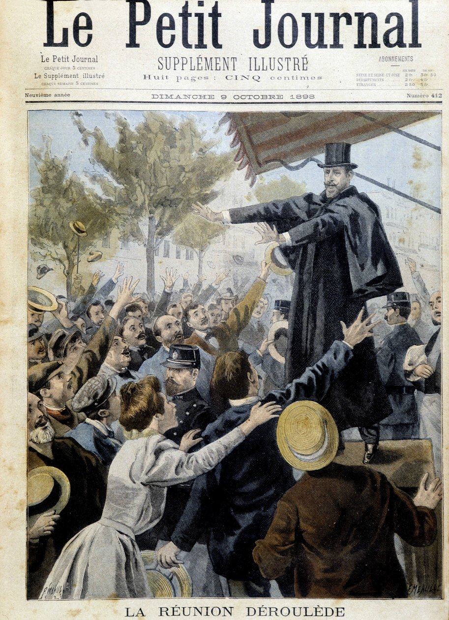 德鲁莱德会议。 爱国者联盟创始人之一保罗·德鲁莱德（1846-1914 年）在 1898 年 10 月的“小杂志”中的讲话 作者 未知艺术家