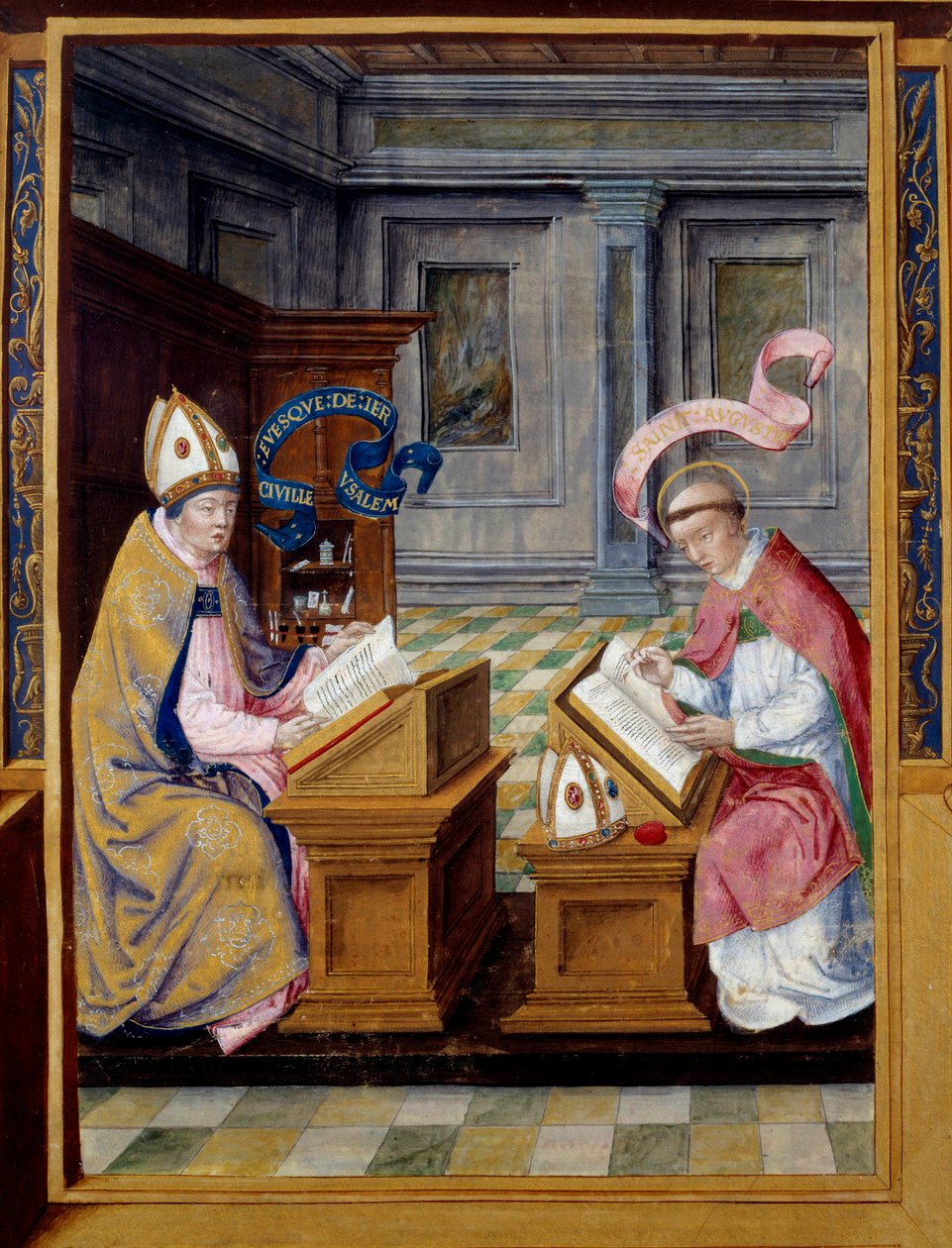 The Eveque of Jerusalem Saint Cyril (315-386) and Saint Augustine (354-430) Miniature on 16th century parchment. Ecouen, National Renaissance Museum 作者 未知艺术家