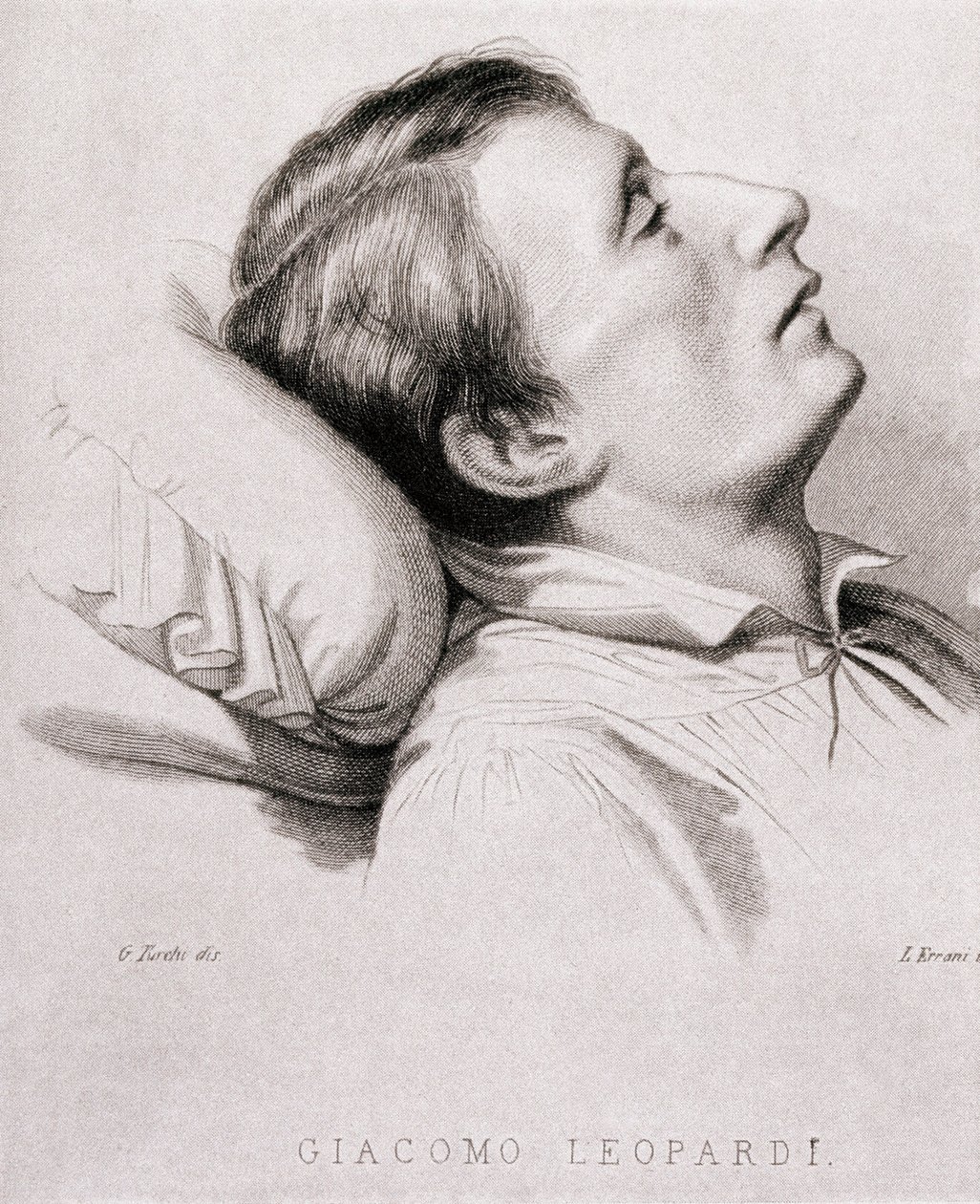 The Italian poet Giacomo Leopardi (1798-1837) on his deathbed. Engraving of the 19th century 作者 未知艺术家