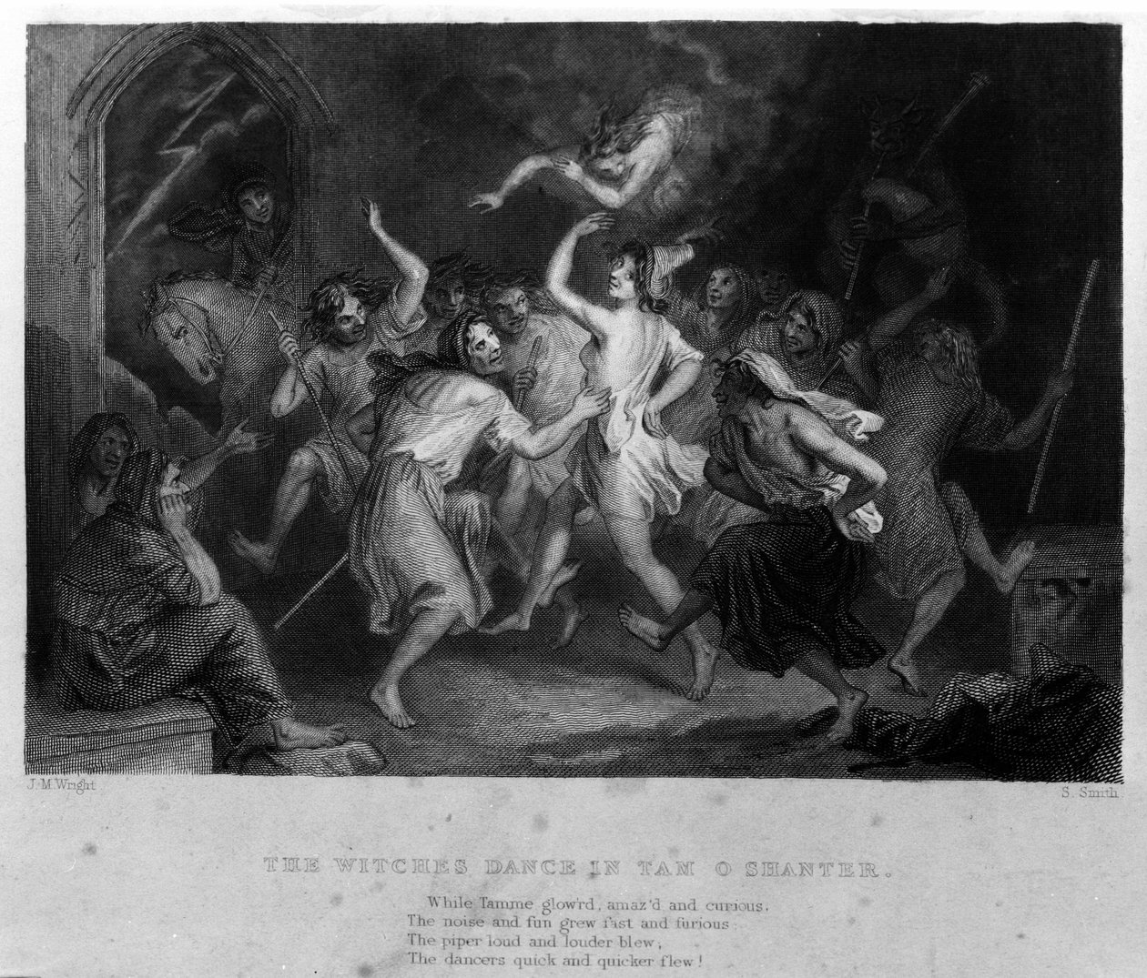 罗伯特·伯恩斯（Robert Burns）的诗：女巫之舞后的卡蒂萨克传说。 19 世纪的雕刻 作者 未知艺术家