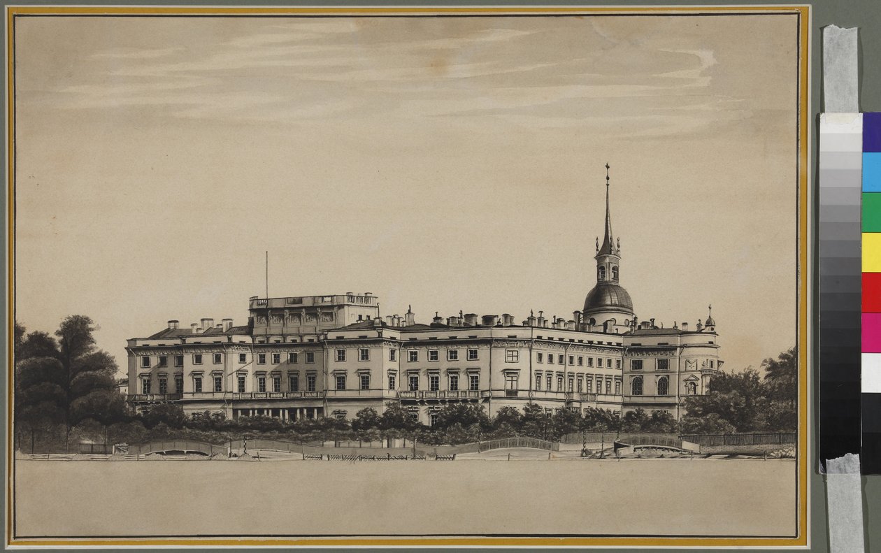 The Michael Palace in Saint Petersburg - Anonymous. Pen, brush, ink on paper 作者 未知艺术家