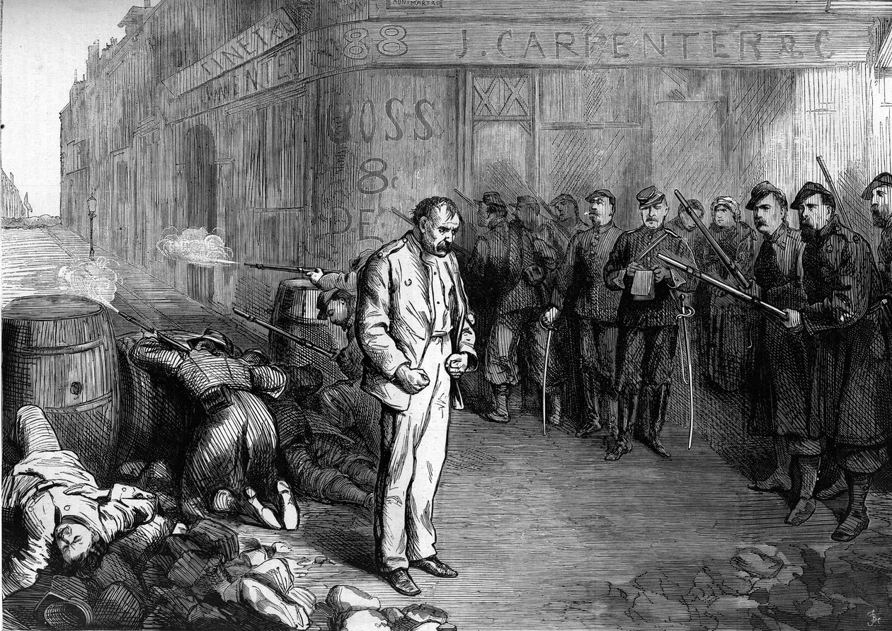 The Paris Commune in 1871. A federe (communard) taken prisoner at the corner of Montmartre and Aboukir streets is exposed to the fire of a barricade that the federes have raised. His comrades had abandoned the barricade, he was able to flee but quickly fou 作者 未知艺术家