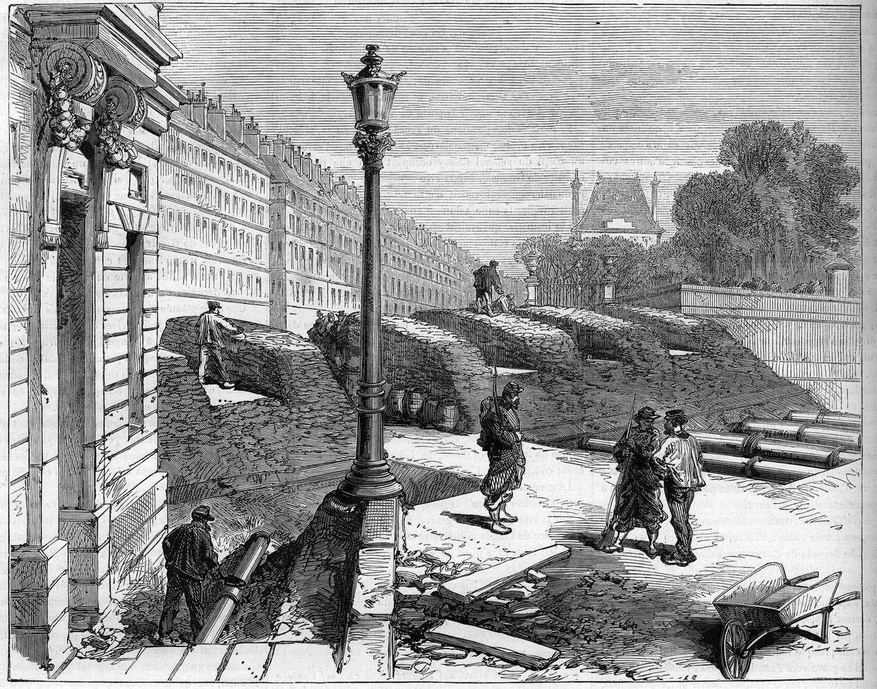 1871年的巴黎公社。里沃利街和协和广场拐角处的 "公社人 "路障。 作者 未知艺术家