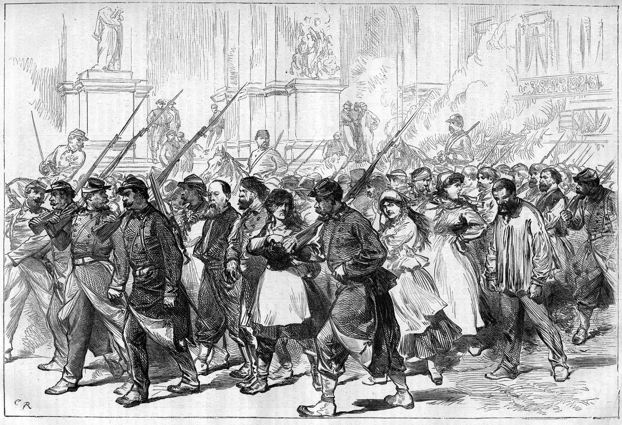 1871 年的巴黎公社。Federes（公社）车队被俘，途经歌剧院广场。 作者 未知艺术家