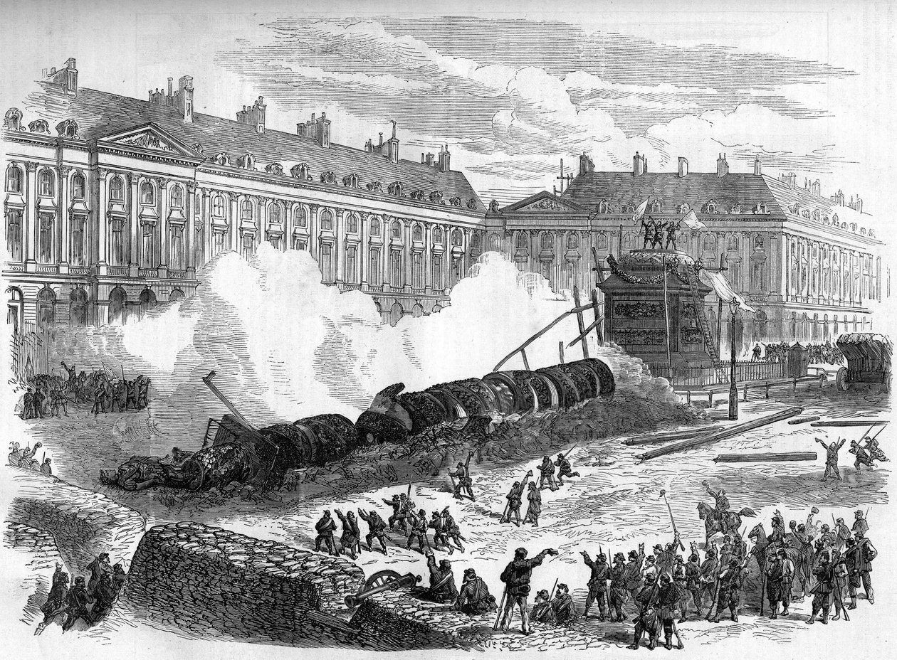 1871 年的巴黎公社。 4 月 12 日，federes（公社）拆除旺多姆柱 作者 未知艺术家