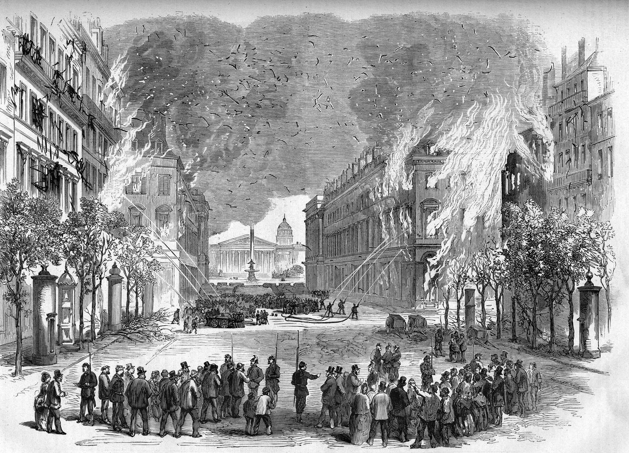 1871 年的巴黎公社。在血腥的一周（5 月 22 日至 28 日）期间，由 Federes（公社）在皇家街点燃了火 作者 未知艺术家