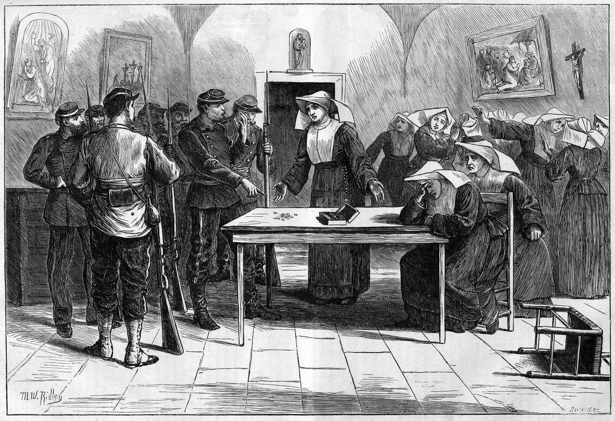 The Paris Commune in 1871. Search by the federes (communards) of a house occupied by nuns (Little Sisters of the Poor), located on Rue de Sevres. The federes, after discovering the money from the community of nuns, put the money back into the box and retur 作者 未知艺术家