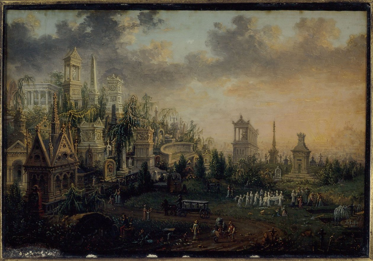 1835 年的 Père-Lachaise 公墓（现位于 20 区）（绘画 作者 未知艺术家